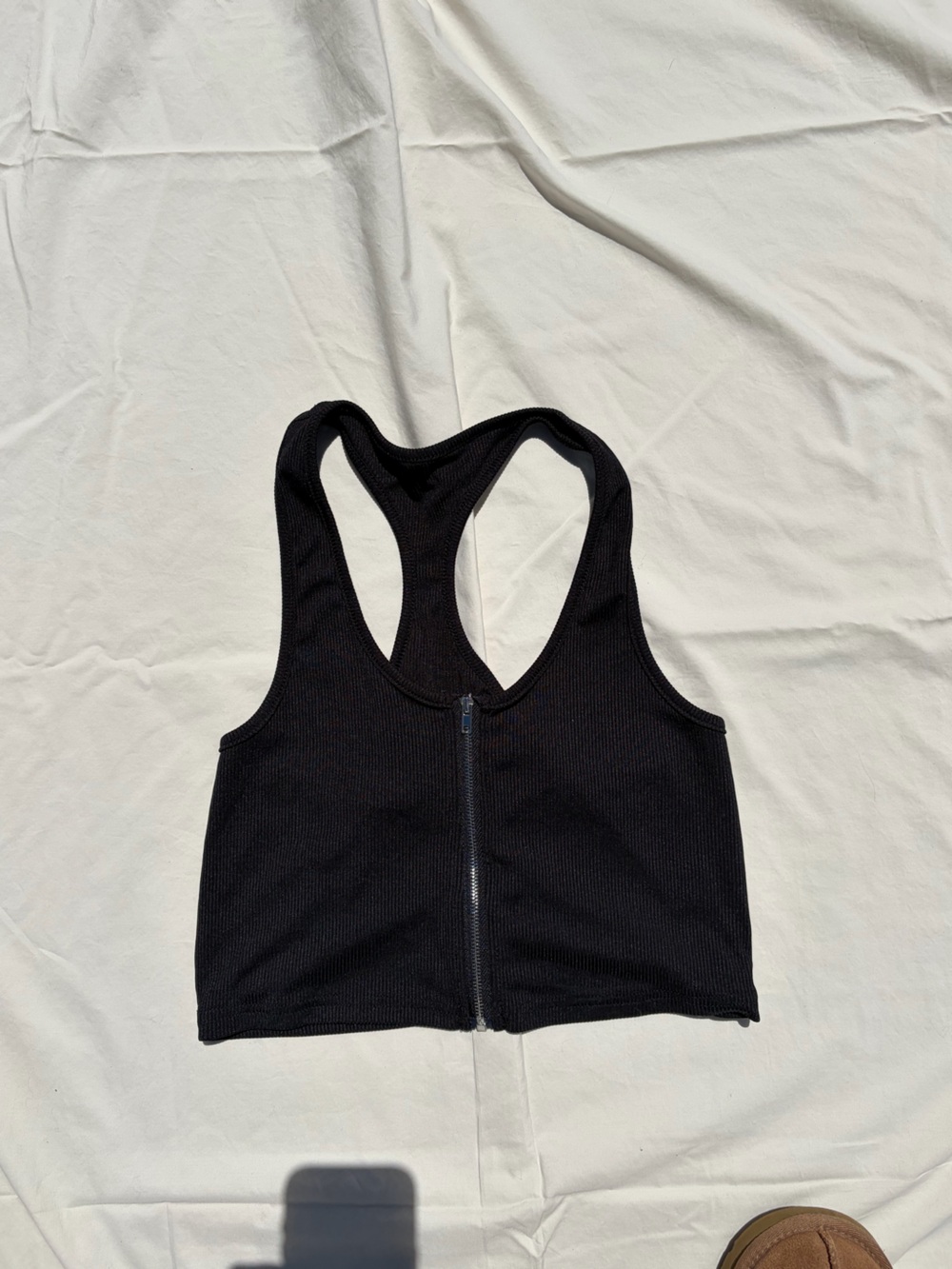 SHEIN Black Ribbed Racerback Zip Tank